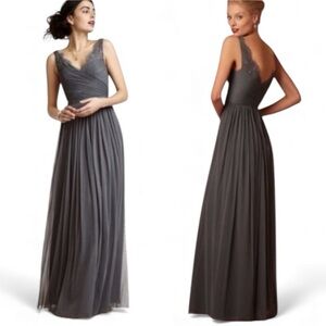 ANTHRO HITHERTO BHLDN Fleur Elegant GREY SLEEVELESS VNECK Evening Gown SIZE 2